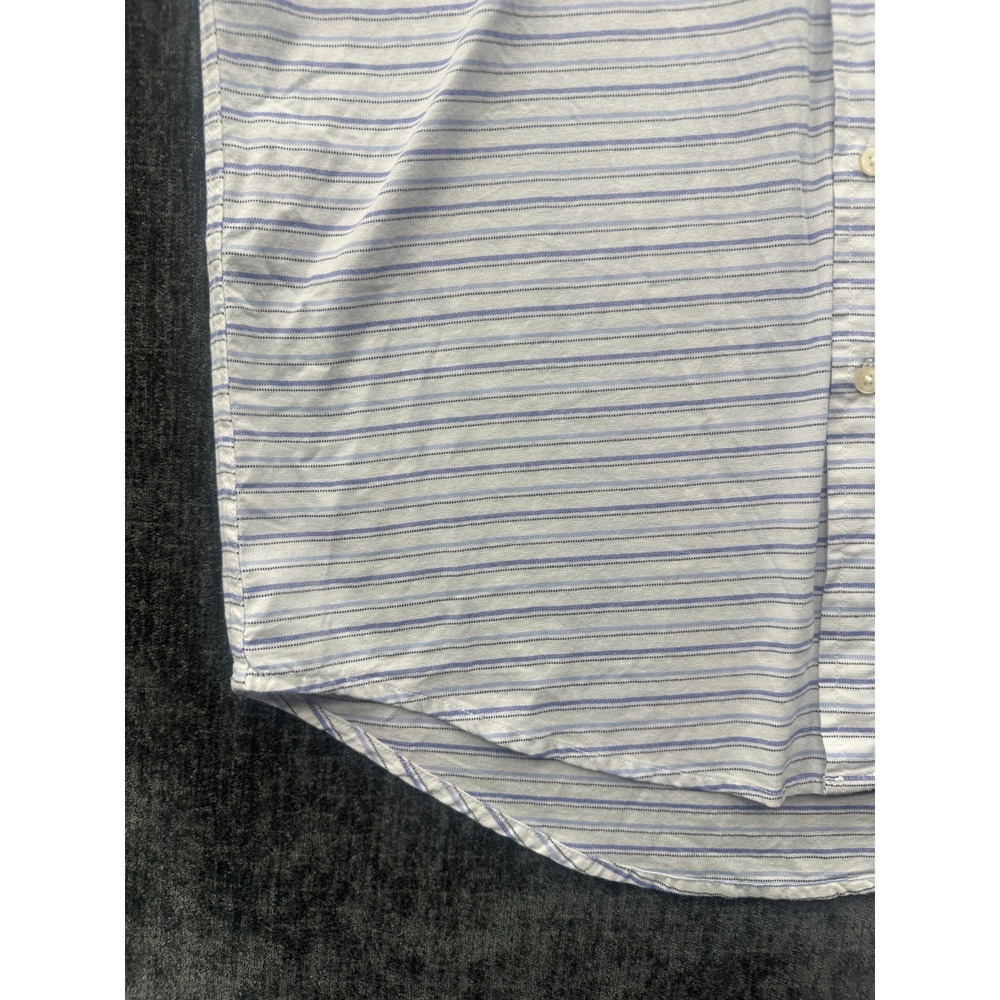 U.S. Polo Assn. Shirt Men Medium White Blue Striped Cotton Pony Logo Button Down - Picture 2 of 10